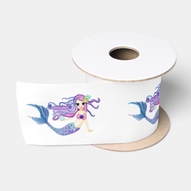 Watercolor Mermaid Birthday Party Satinband (Spule)