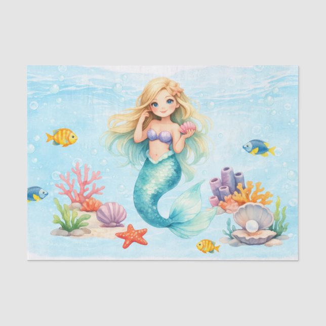 Watercolor Mermaid Birthday Seidenpapier (Vorderseite)