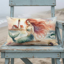 Watercolor Mermaid by Lighthouse Shore
