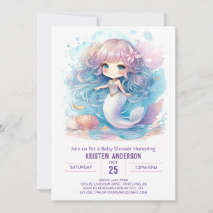 Watercolor Mermaid Fantasy Baby Dusche Einladung
