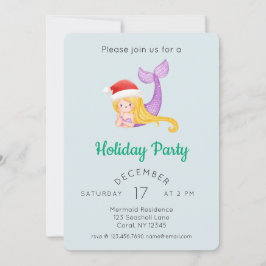 Watercolor Mermaid Holiday Party Einladung