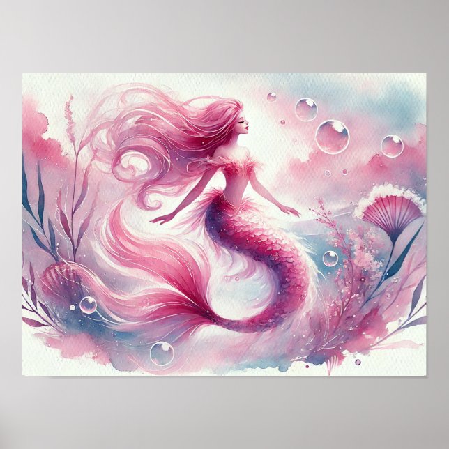 Watercolor Mermaid Mauer Poster (Vorne)