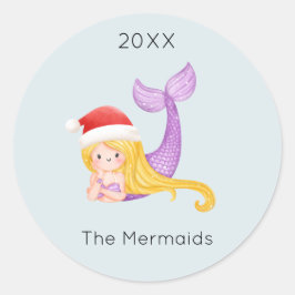 Watercolor Mermaid Weihnachten Runder Aufkleber