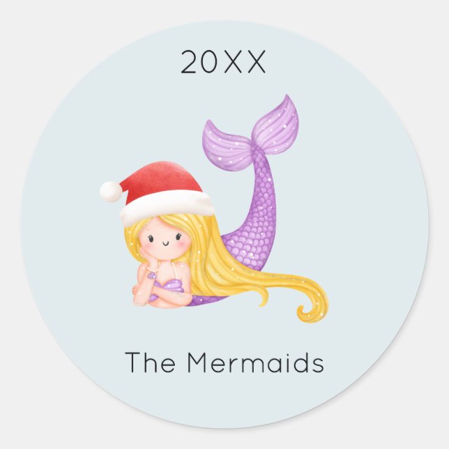 Watercolor Mermaid Weihnachten Runder Aufkleber (Vorderseite)