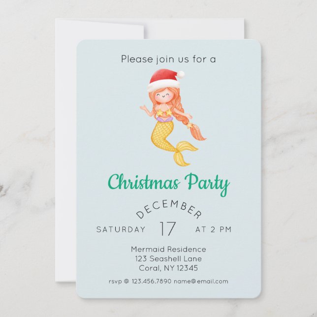 Watercolor Mermaid Weihnachtsgebäck Party Einladung (Vorderseite)