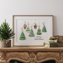 Watercolor Merry Christmas Green Ornament 