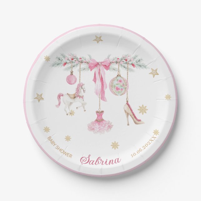  Watercolor Merry Christmas Nutcracker ballet pink Pappteller (Vorderseite)