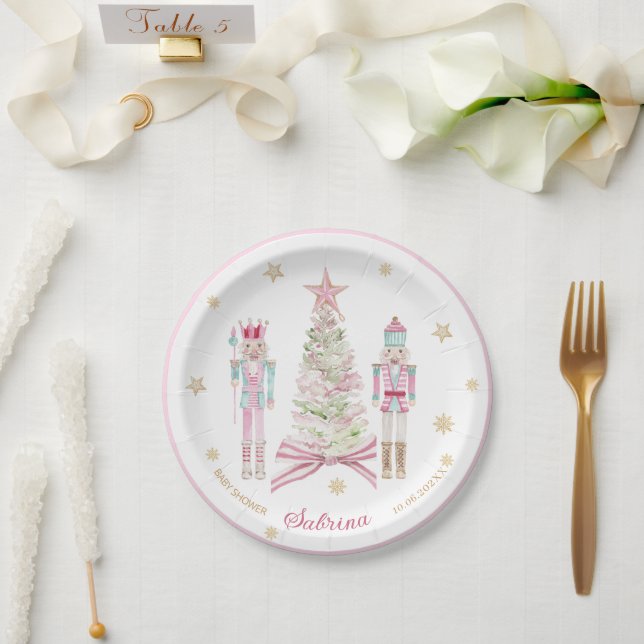  Watercolor Merry Christmas Nutcracker ballet pink Pappteller (Hochzeit)