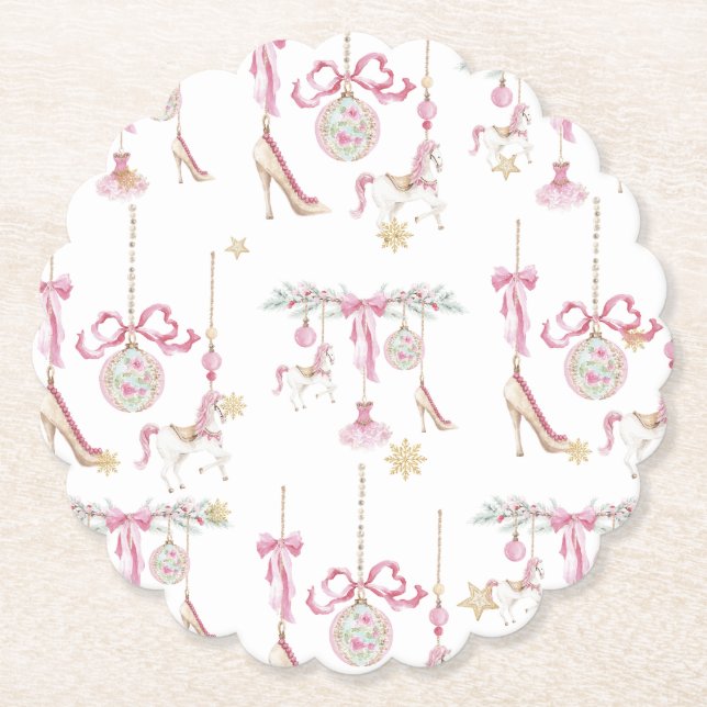  Watercolor Merry Christmas Nutcracker ballet pink Untersetzer (Vorderseite)