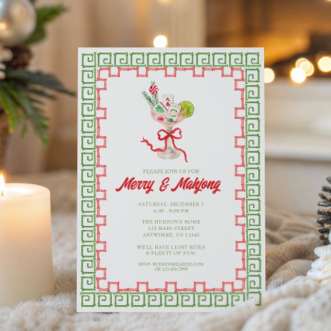 Watercolor Merry Mahjong Christmas Cocktail  Party Einladung (Von Creator hochgeladen)