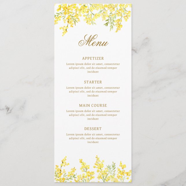 Watercolor Mimosa Classic Menu (Devant)