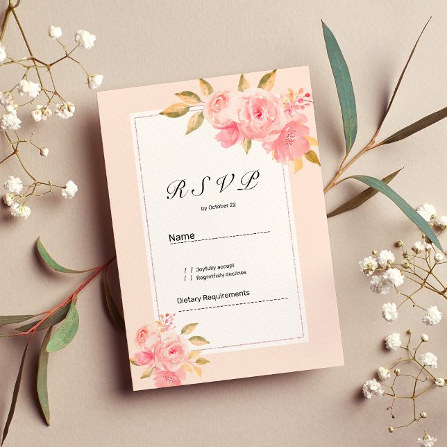 Watercolor mint pastel pink floral RSVP Einladung (Watercolor mint pastel pink floral RSVP )