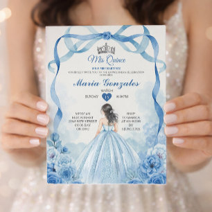 Watercolor Mis Quince Staubblau Quinceañera Einladung