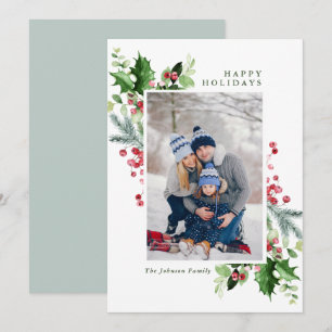 Watercolor Mistletoe Holly Berry Weihnachts-FOTO Feiertagskarte