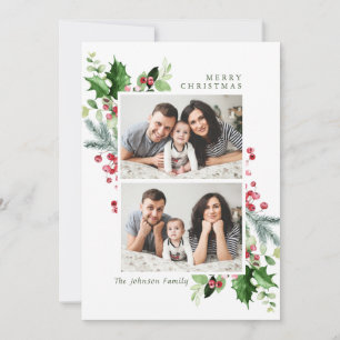 Watercolor Mistletoe Holly Berry Weihnachts-FOTO Feiertagskarte
