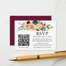 Watercolor Mixed Floral QR Wedding RSVP Begleitkarte