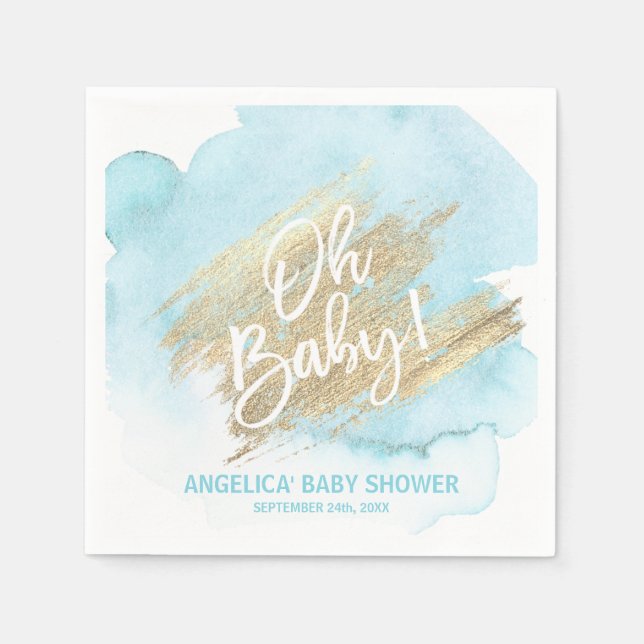 Watercolor Modern Blue Oh Baby Shower Boy Serviette (Vorderseite)