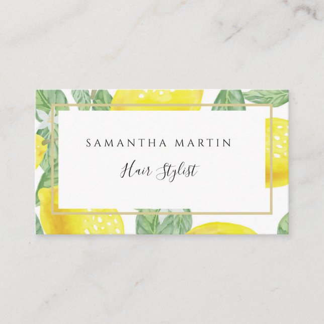 Watercolor Modern Lemon Business Card Visitenkarte (Vorderseite)