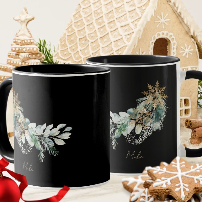 Watercolor Moderne Blätter Script Frohe Weihnachte Tasse (Von Creator hochgeladen)