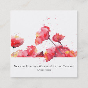 *~* Watercolor-moderne rote Mohnblumen-Blume mit Quadratische Visitenkarte