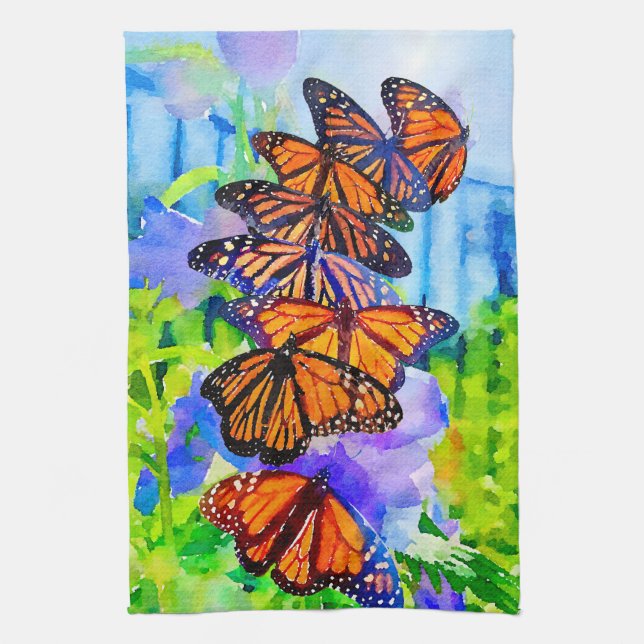 Watercolor Monarch Butterfly Migration Geschirrtuch (Vertikal)