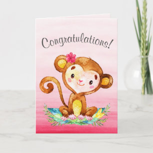 Watercolor Monkey Girl Gratulation Karte