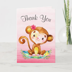 Watercolor Monkey Girl Vielen Dank Dankeskarte