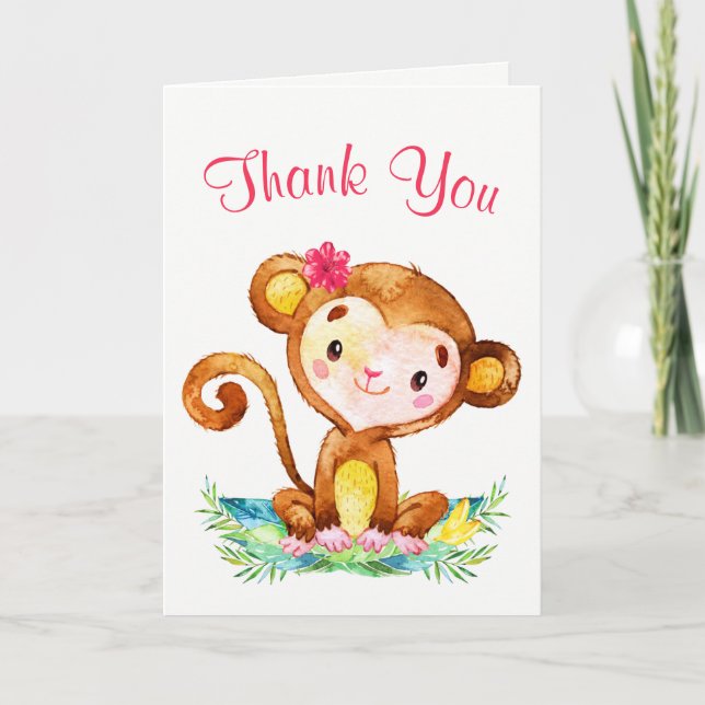 Watercolor Monkey Girl Vielen Dank Dankeskarte (Vorderseite)