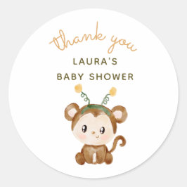 Watercolor Monkey Safari Baby Dusche Vielen Dank Runder Aufkleber