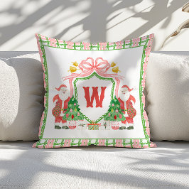 Watercolor Monogram Initial Plaid Santa Crest Kissen