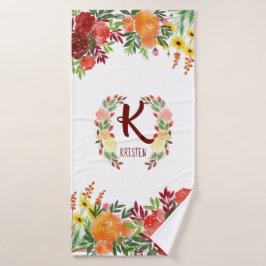 Watercolor-Monogramm-Blumen-RoseWreath handgemalt Badehandtuch