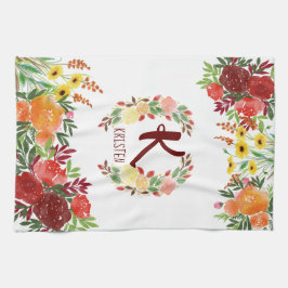 Watercolor-Monogramm-Blumen-RoseWreath handgemalt Geschirrtuch