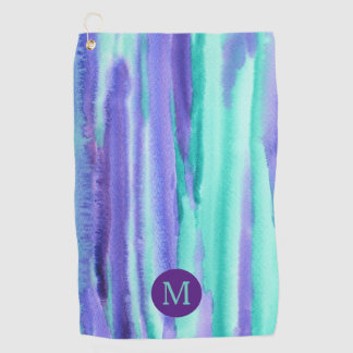 Watercolor-Monogramm-lila Türkis Stripes Farbe Golfhandtuch