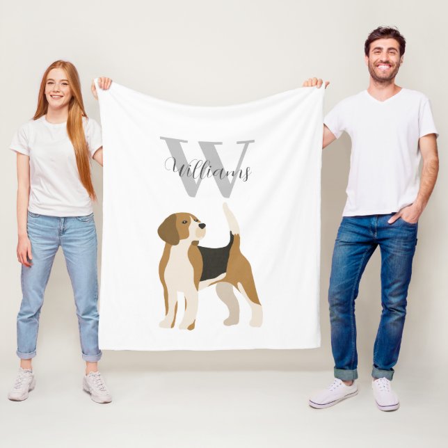Watercolor-Monogramm-Name Beagle-Hund  Fleecedecke (Beispiel)