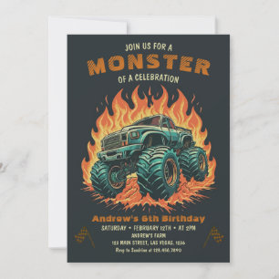 Watercolor Monster Truck Boy Geburtstag Einladung