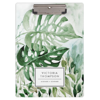 Watercolor Monstera Leaves Tropical Greenery Klemmbrett
