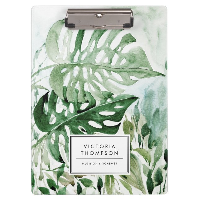 Watercolor Monstera Leaves Tropical Greenery Klemmbrett (Vorderseite)