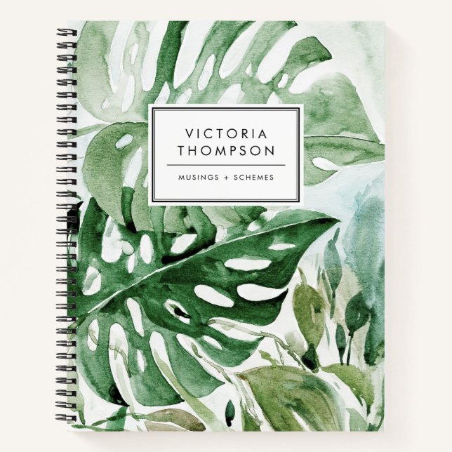 Watercolor Monstera Leaves Tropical Greenery Notizbuch (Vorderseite)