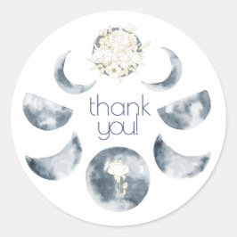 Watercolor Moon Phase Floral Bouquet vielen Dank! Runder Aufkleber