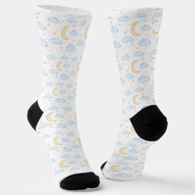 Watercolor Moon Stars and Clouds Pattern Socken (Gewinkelt)