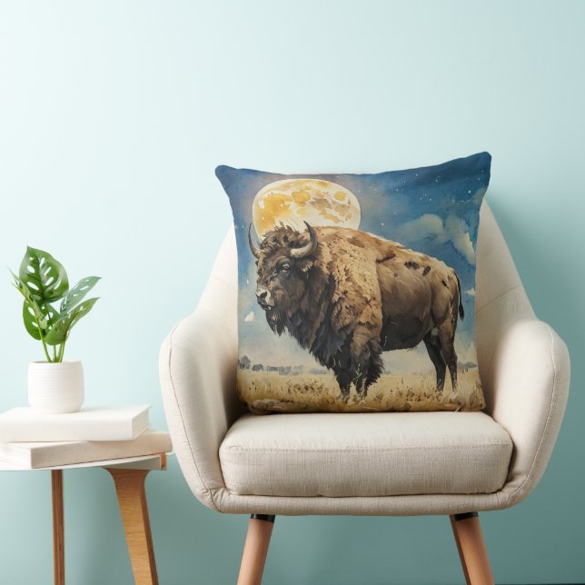 Watercolor Moonlit Bison Kissen (Stuhl )