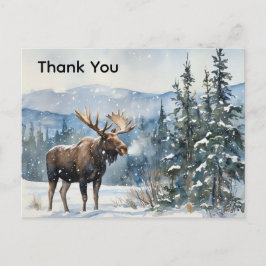 Watercolor Moose in Snow Thank You Postkarte