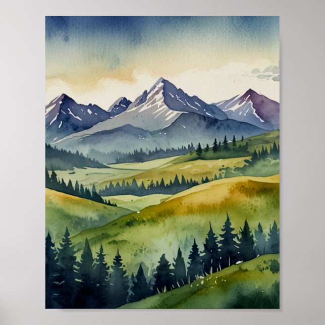 WATERCOLOR MOUNTAIN ART Poster (Vorne)