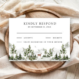 Watercolor Mountain Forest Deer Wedding RSVP Karte