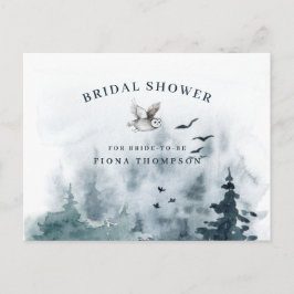 Watercolor Mountain Forest Owl Brautparty Einladungspostkarte