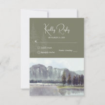 Watercolor Mountain Forest Trees Lake Wedding
