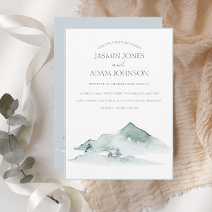 Watercolor Mountain Greenery Winter Wedding Einladung