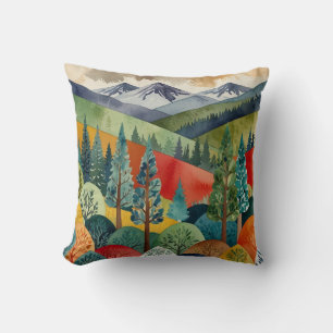 Watercolor Mountain Landschaftsbild Lebhaft für Kissen