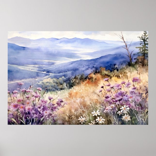 Watercolor Mountain Nature Print Poster (Vorne)