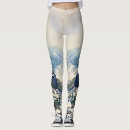 Watercolor Mountain Scene Leggings